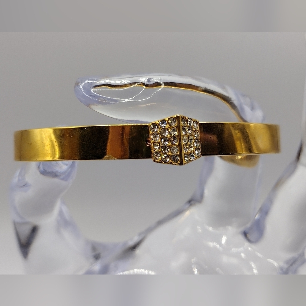 Vince Camuto Gold Tone Bangle Bracelet/Pave Stones/ Magnetic Front Closure